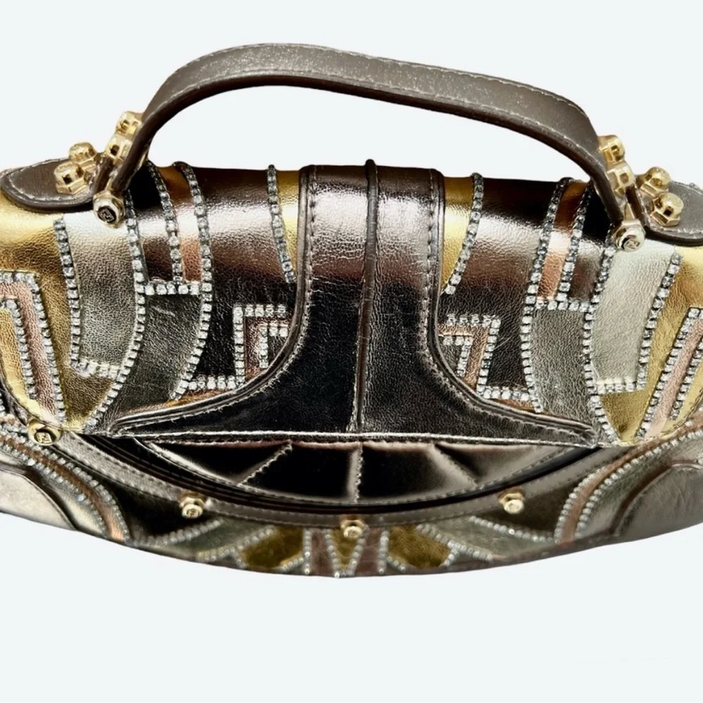 FENDI VANITY BAG METALLIC GOAT LEATHER & SWAROVSKI CRYSTALS - ART DECO DESIGN - Picture 6 of 16